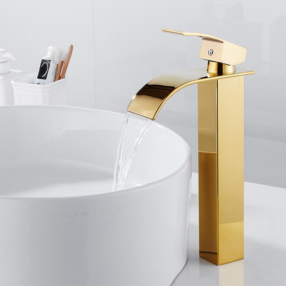 New Basin Faucets Gold Brass Faucet Square Bathroom Sink Faucet Single Handle Deck Mounted Toilet Hot And Cold Mixer Water Tap