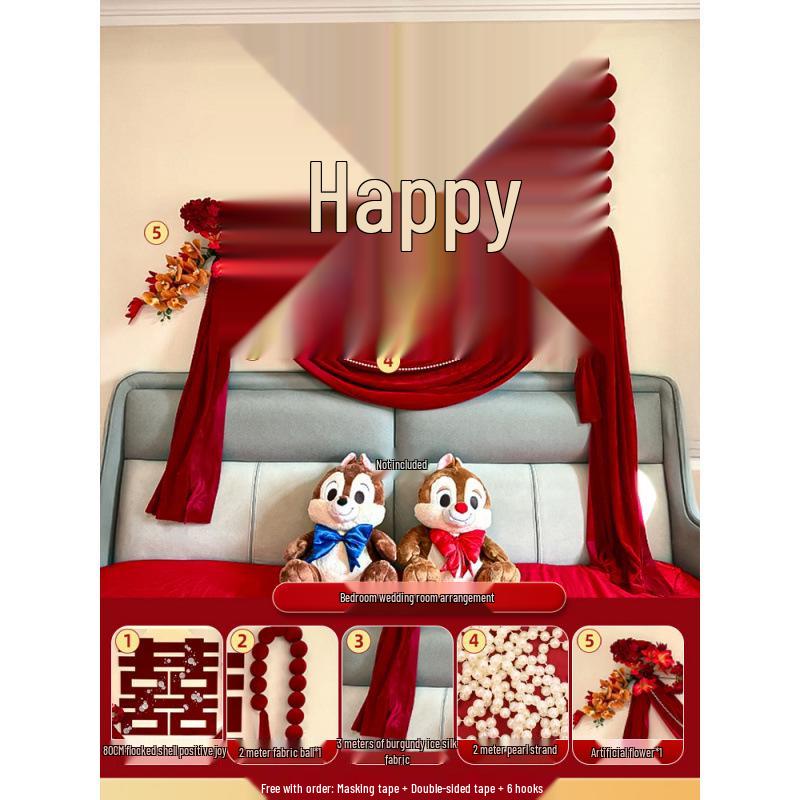Set Decorazione Matrimonio Camera da Letto Doppia Felicità Rossa