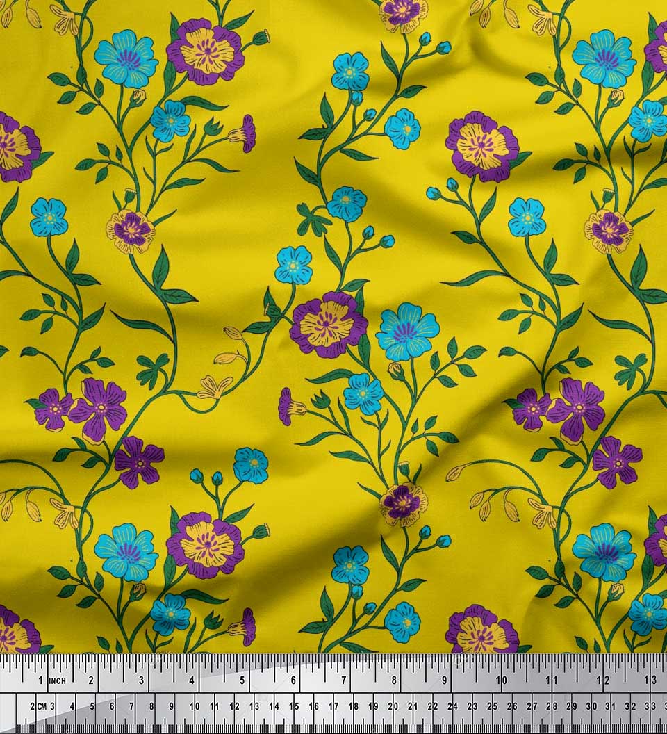 

Тканина Soimoi Japan Crepe Satin Leaves & Floral Artistic Print Тканина на метр 42 дюйма 42 Inch Wide - Poly Crepe жовтий