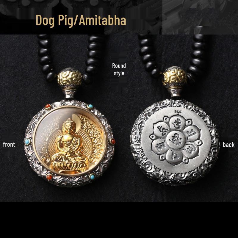 24K Gold-Plated Buddha Birth Year Pendant Necklace: Akshobhya, Samantabhadra & Manjushri Bodhisattva