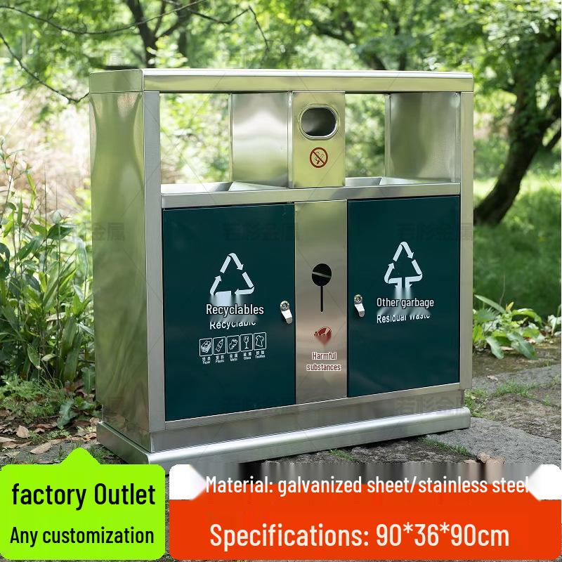 Stainless Steel Large Outdoor Trash Can for Sorting Waste