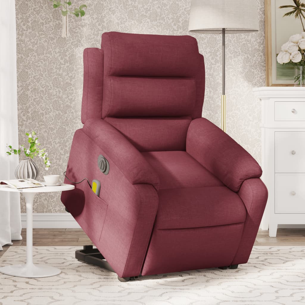 Electric Massage Recliner with Rising Function Burgundy Fabric