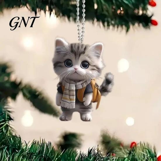 Kawaii Cat Keychain Accessories Acrylic Car Hanging Decor, Cute 2D Flat Rearview Mirror Small Figurine Pendant, Accessories, Creative Gifts for Teens