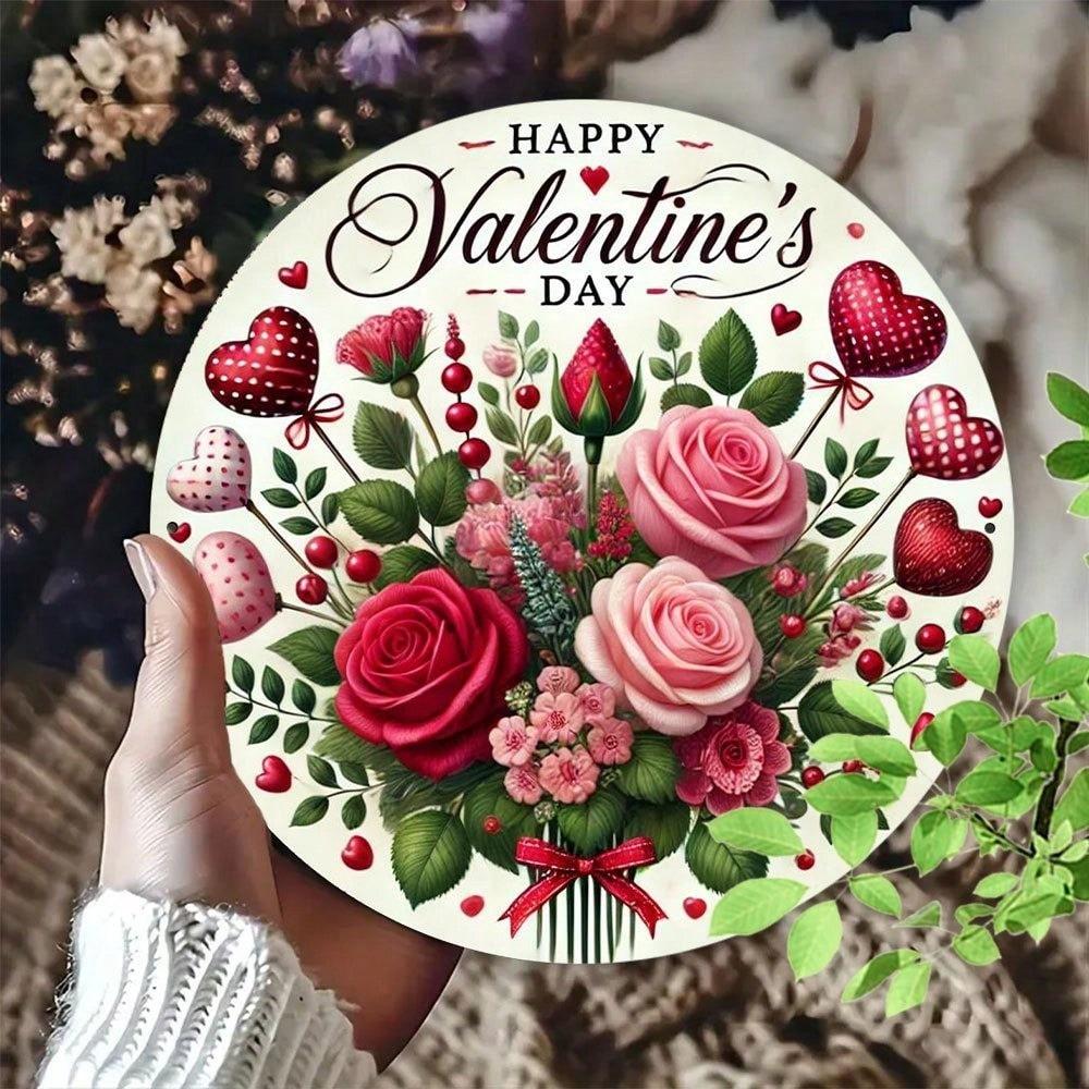 

Iron Valentine s Day Metal Sign Wall Art Round Vintage Decor for Home Cafe Gift 20x20 разноцветный