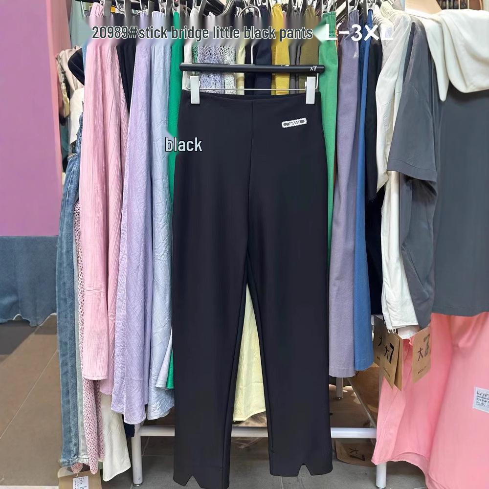

Women s 7, Summer High Waist Korean Loose Plus Size Slimming Slit Black Pants XL