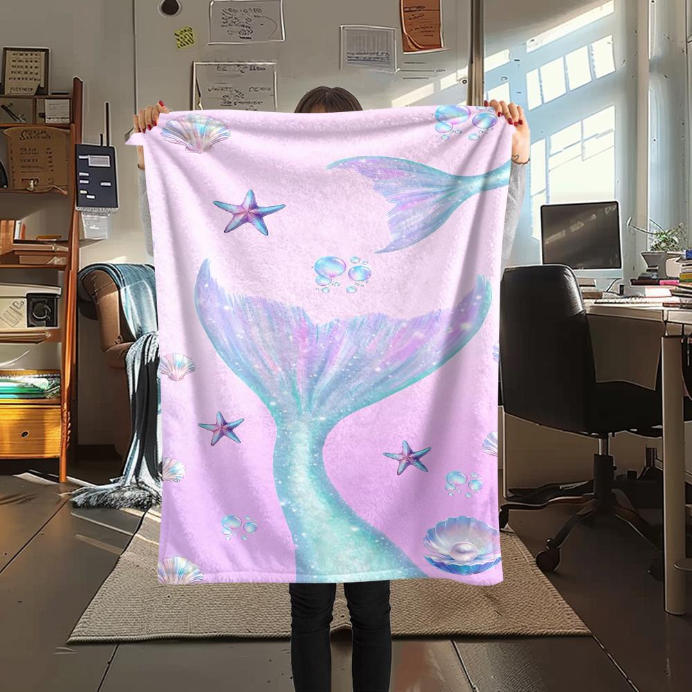 1Pc Mermaid Tail Print Flannel Blanket, High quality Comfortable for All Seasons, Home Decor, Warmth and Comfort, Perfect for Christmas Gifts