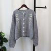 Autumn and Winter New Sweet Age-reducing Crew Neck Embroidered Knitted Cardigan Soft Waxy Sweater Jacket Women