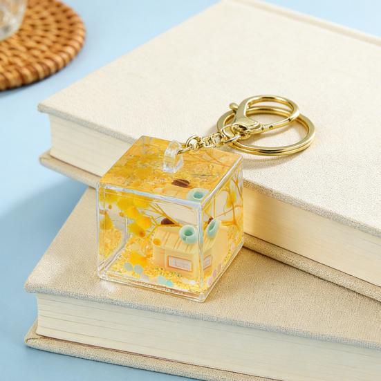 Klíčenka s pískovým uměním a miniaturní pohádkovou scénou, mini průhledný kostička, přívěsek na batoh, klíče, peněženku, tašku, doplněk