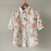 Women Floral Print Short Sleeve Shirt Lapel Collar Single‑Breasted Loose Casual Blouse 2026 Summer Top