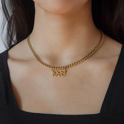 Collier Acier Titane Numérique 1998, Chaîne de Clavicule Simple et Élégante en Acier Inoxydable Préservant la Couleur