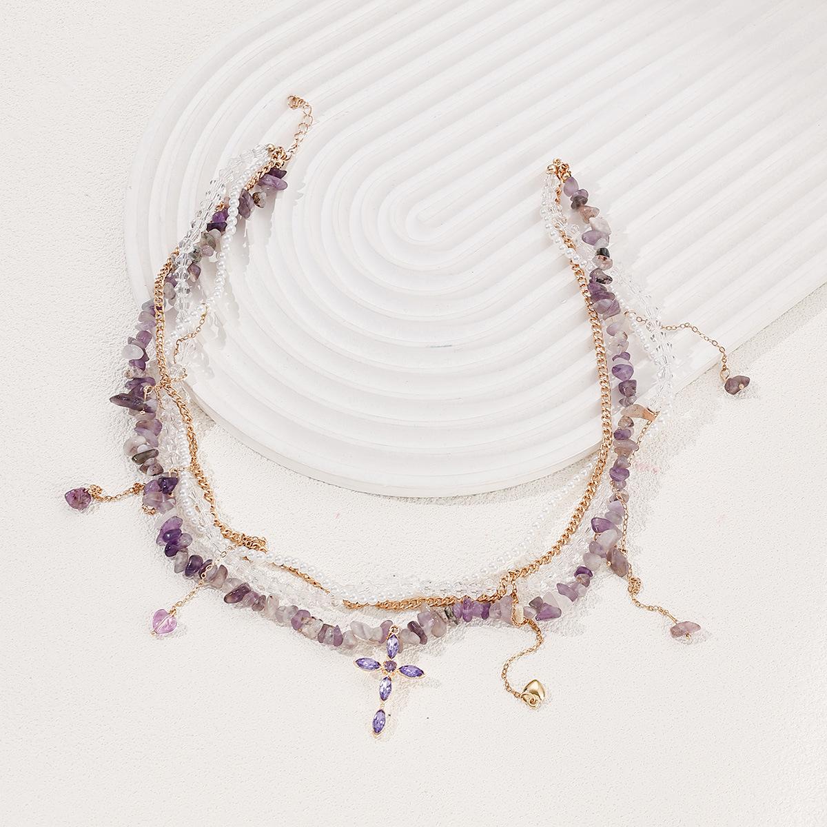 European and American cross fringed beaded necklace female mysterious purple gravel wrapped choker necklace