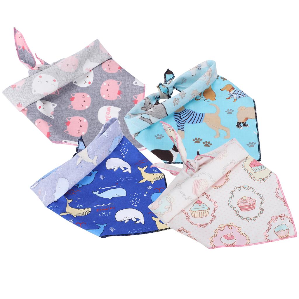 4Pcs Dog Neck Scarf Cotton Handkerchief Triangular Bib Washable Printing Style Pet ClothingL 72.5 x 49cm