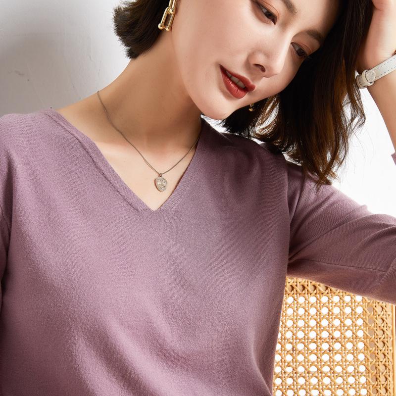 Women's Early Autumn V-Neck Long-Sleeve Loose Pullover Sweater