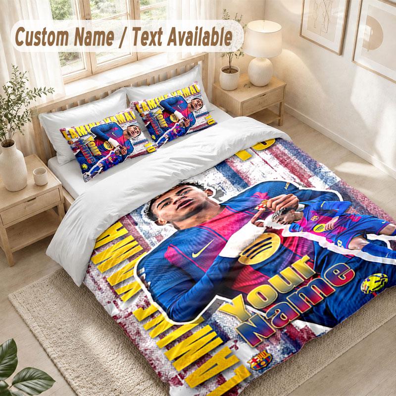 Custom Name Bedding Set 3 PiecesLamine Yamal Print Duvet Cover + 2 Pillowcases Soft Bed Decor