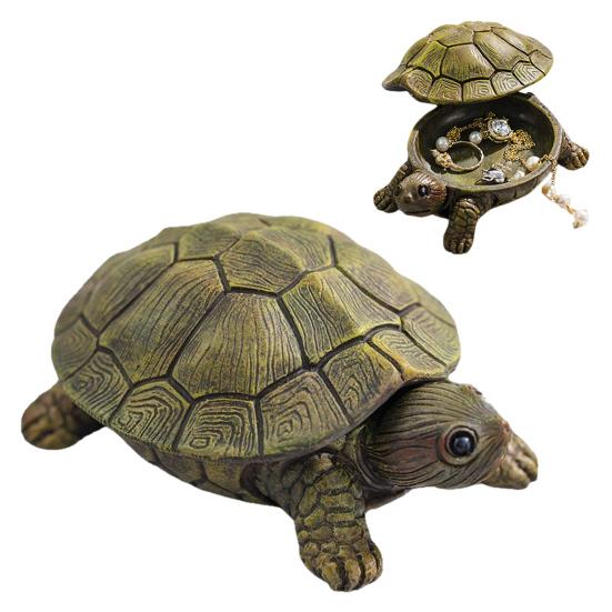 Simulation Turtle Jewelry Storage Box with Lid Resin Tortoise Trinket Keys Organizer Container Animal Statue Figurine Desktop Decoration Ornament
