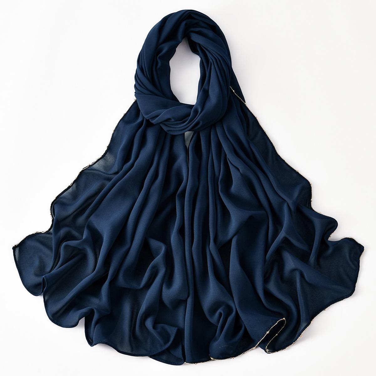 

Elegant Women Simple Solid Chain Silk Scarf Headscarf Wrap Shawl Sunscreen Bandana Hijab Mujer Bohemian Scarve Pareo Summer New One Size& 8Y