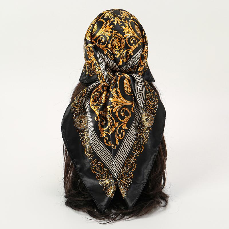 90x90CM Square Scarf New Luxury Design Popular Silk Style The Four Seasons Scarves Women Sunscreen Beach Kerchief Hijab