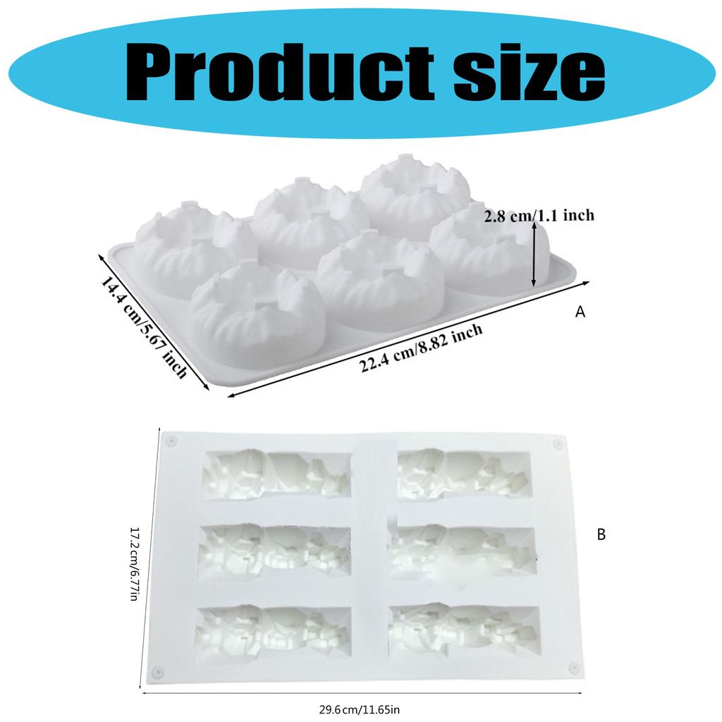 6 Cavity Silicone Mousse Cake Mold Mountain Shape Flexible Baking Molds for Baking and Dessert Nonstick Bread Making