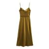 Spring New Women's Clothing European and American Style Fashion with Belt Silk Satin Texture Dress