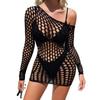 Lencería Mujer Ropa de Dormir Falda de Cadera Manga Larga Malla Hueca Red de Pescado Vestido Camisones Vestidos Ropa de Baño Ropa Interior de Red