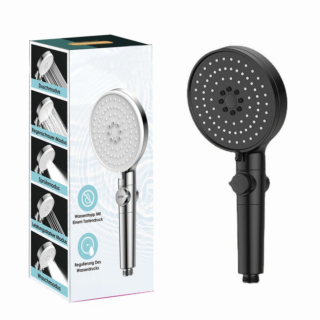Five-speed Large Water Spray Multi-function Booster Shower Head Matte Black Handheld Shower Head Set