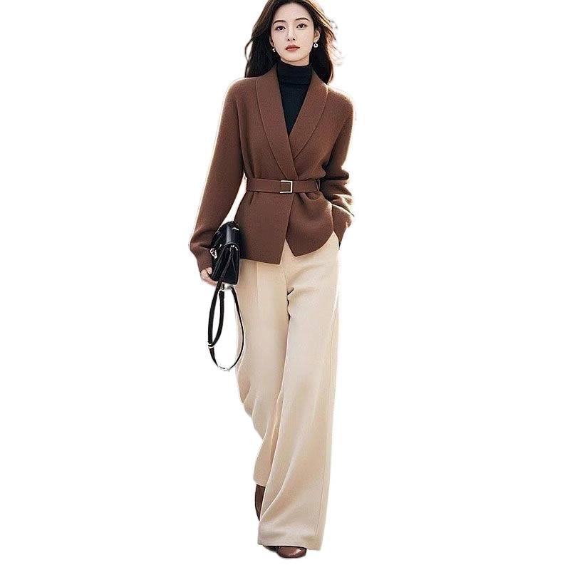 New 2026 Korean Style Professional Knit Two-Piece Set for Women - Spring/Autumn Outfit with Pants