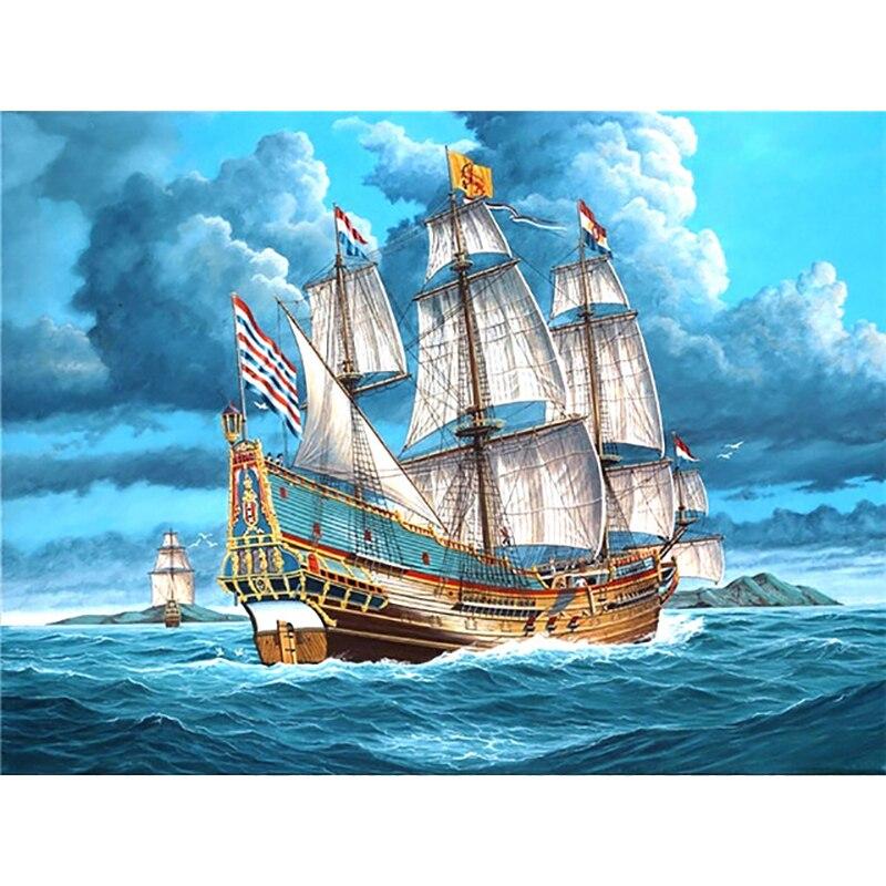 DIY 5D Diamond Painting Sailboat Diamond Embroidery Sea View Cross Stitch Full Round Drill Home Decor Manual Art Gift