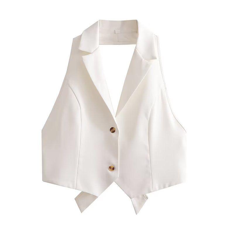 

Жилет Kaslead Silm Маленький Топ Костюм Воротник White XS