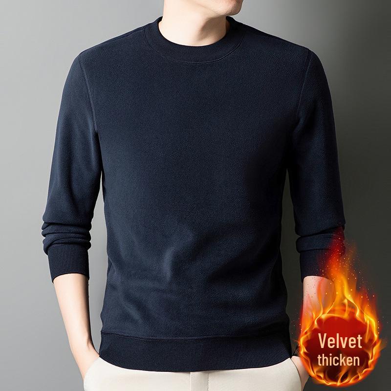 Men's Winter Fleece Thicken Hoodie - Round Neck, Plus Velvet, Long Sleeve Base Layer Sweater