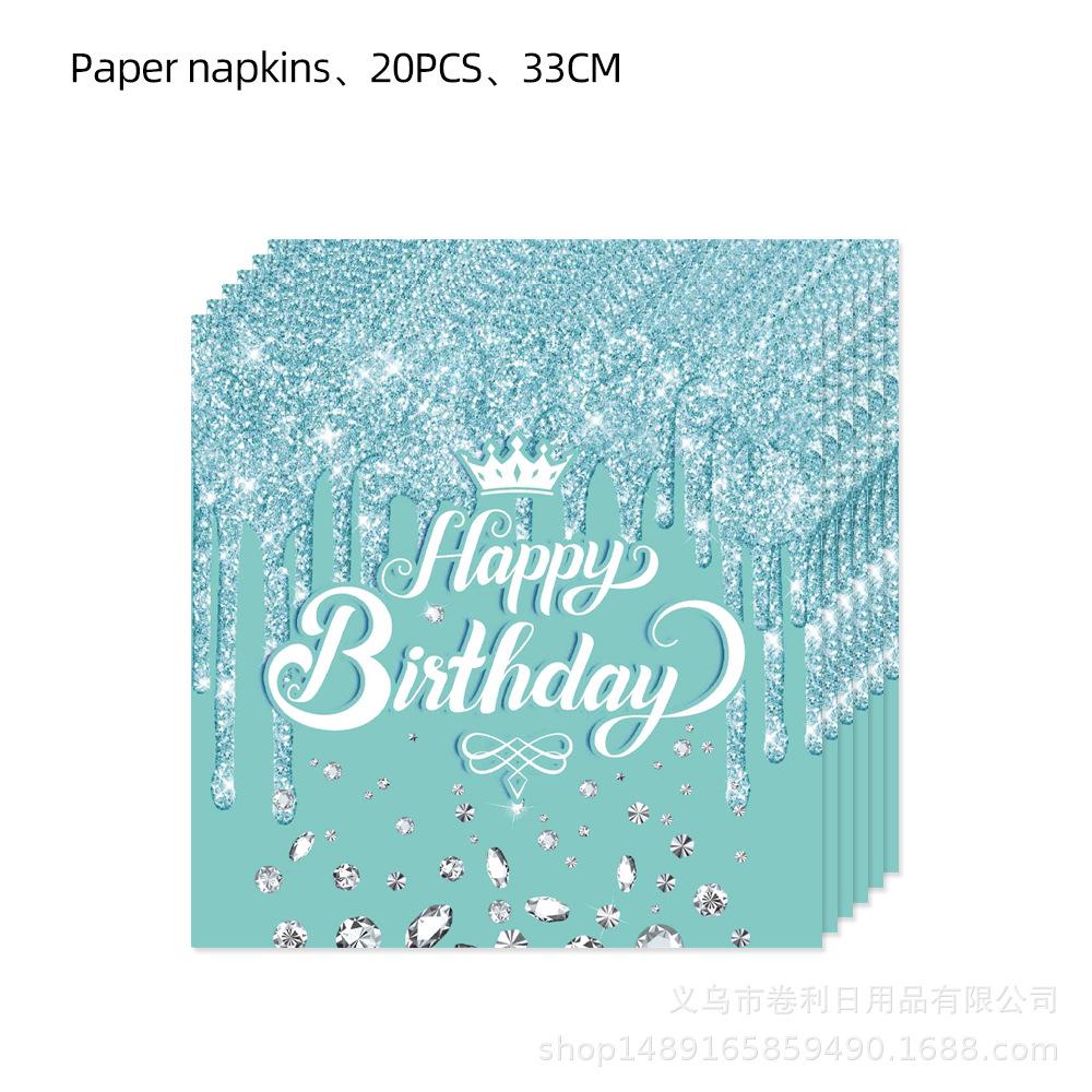 Diamond Themed Birthday Party Supplies Birthday Decorations Purple Pink Blue Tiffany Decorated Balloons Paper Plates Cutlery