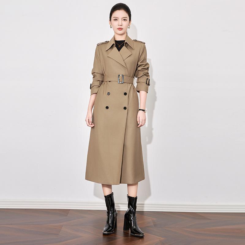 

trench coat women s high-end sense retro double-breasted khaki coat temperament wide too noble top S хакі