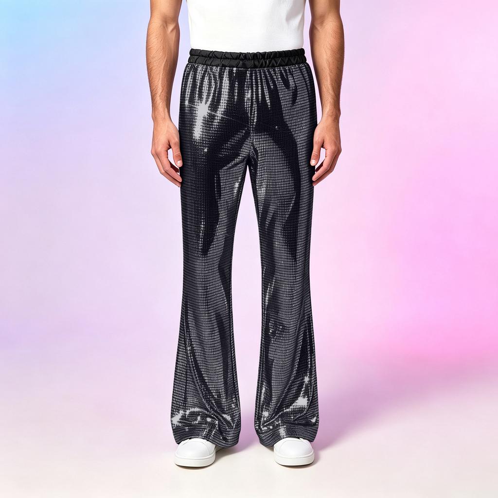 Men's Sequined Bell Bottom Pants for Stage Performance and Casual Wear Spring and Fall