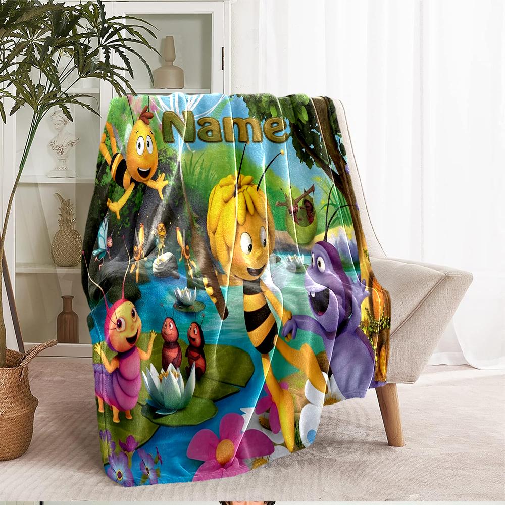 Custom Name Maya the Bee Theme Printed Blanket - Perfect for Couch, Bed, Travel & Outdoor Use | Machine Washable, Cozy & Durable.