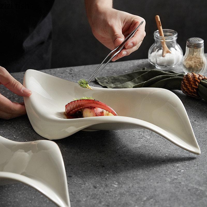 Irregular Leaf Shaped Ceramic Dinner Plate Fruit Dish Salad Bowl Sashimi Plates Western Food Plate Serving Plates Soup Bowl Tray