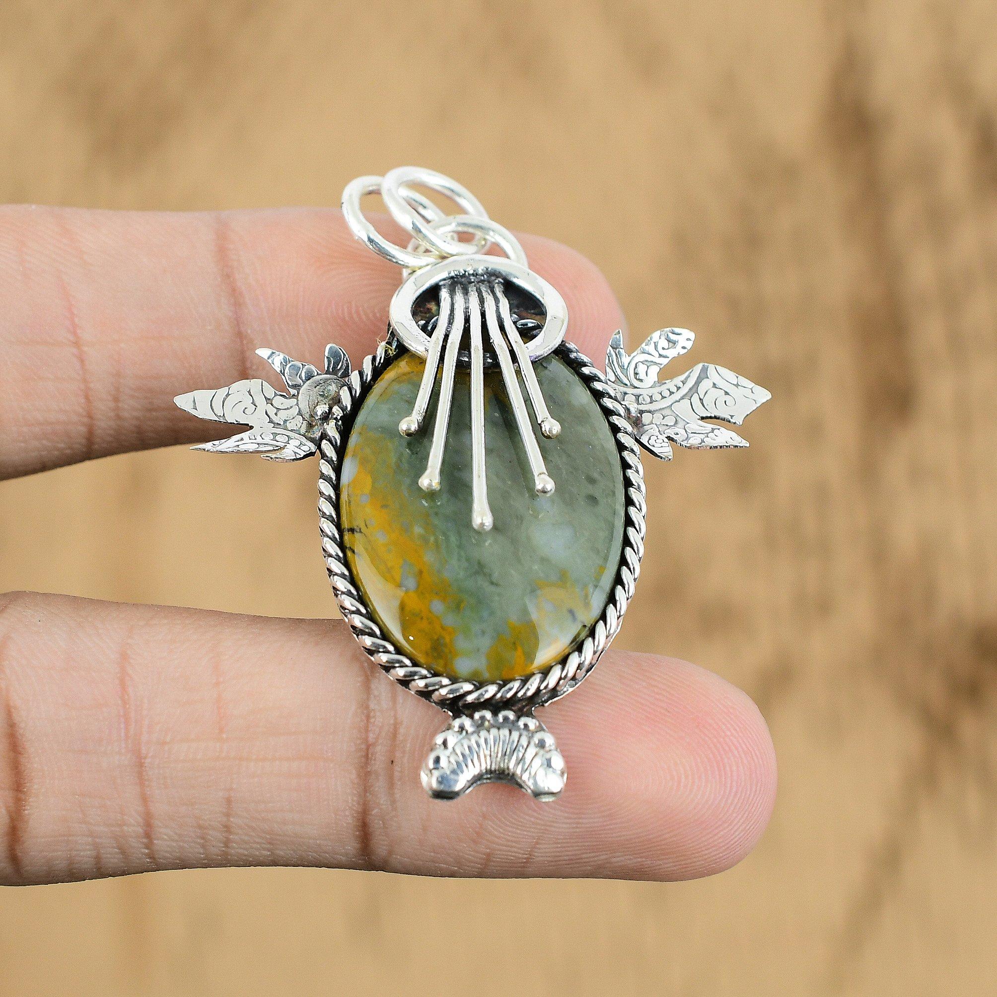 

Natural Polychrome Jasper Gemstone Pendant 925 Sterling Silver Indian Jewelry