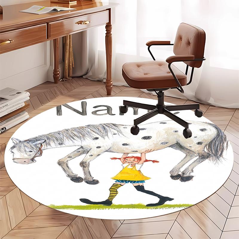 Custom Name Pippi Longstocking Printed Round Rug Carpet Chair Rug Area Rug Entryway Doormats,for Office Chair Living Room Bedroom Kitchen Room.