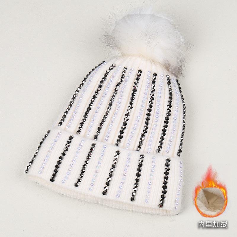 Fashion New Handmade Electric Drill Niche Temperament Knitted Hat Hairball Decoration Literary and Sweet Wool Hat