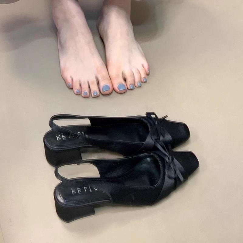 

Gentle bag head sandals new women s summer temperament thick heel with skirt single shoes bow 40 чёрный