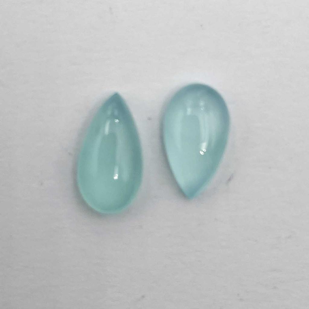 Natural Aqua Chalcedony Pear Cabochon Loose Gemstone Lot 2 Pcs 7*12 MM 5 CT For Jewelry Making
