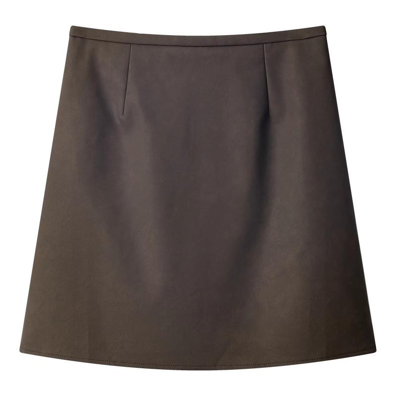 Women's High-Waist Matte PU Leather A-Line Skirt - Autumn/Winter Fashion