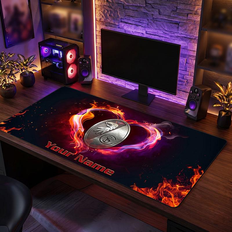 SC Freiburg Custom Large Mouse Pad, Personalized Name Text Print, Football Logo Non‑Slip Desk Mat Gaming Gift