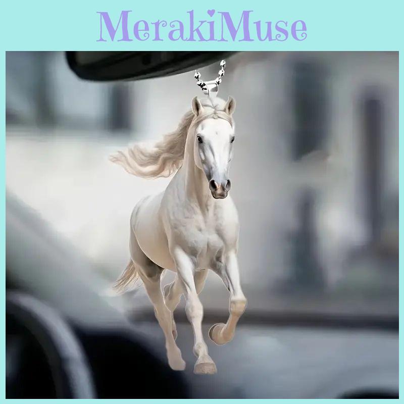 Modern Acrylic White Horse Car Hanging Ornament Stylish Interior Decoration Piece