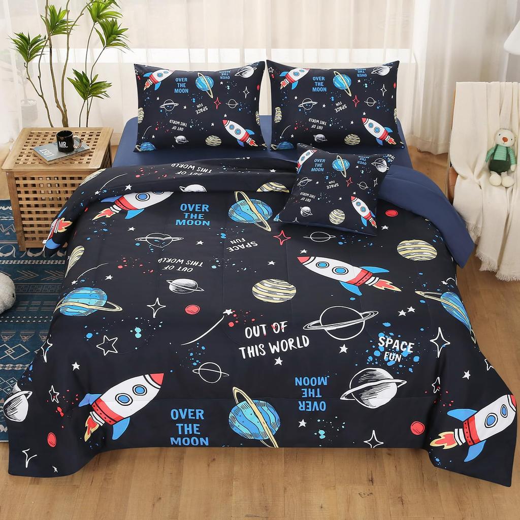 Cartoon Astronaut Galaxy Full Size Comforter Collections For Boys Girls Kids Bedroom Decor Star Bedding Collections Quilt Collection With Pillowcases