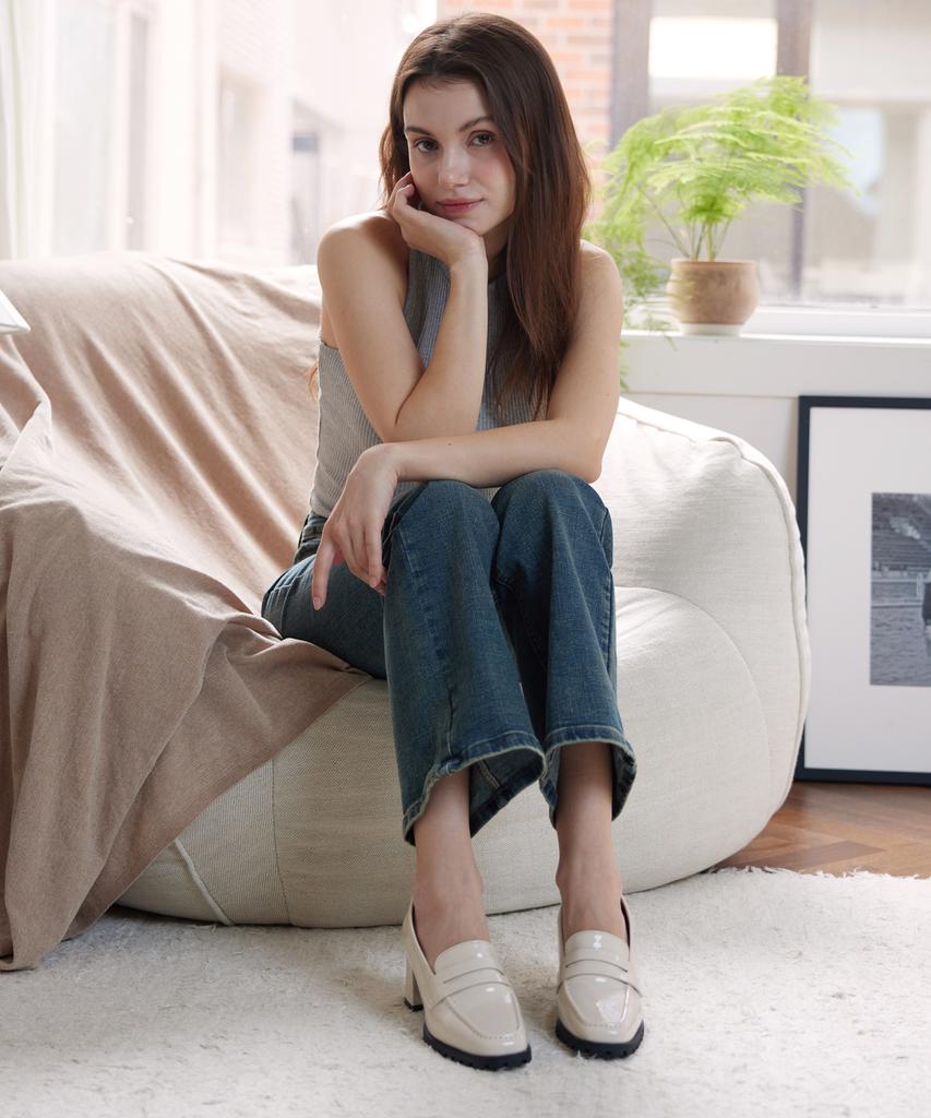 Cesti Classic Square Chunky Loafer Heels (Ivory)