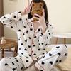 New Arrivals Open Run Gijimi Binding Kitch Long Sleeve Pants Heart Pajama 2 Pcs