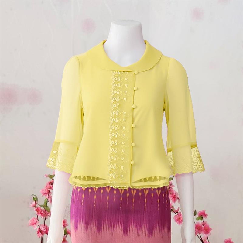 

ZANZEA Женская повседневная летняя блузка с кружевной вставкой и рукавом 3/4 5XL жёлтый