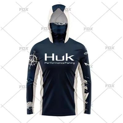 Neues HUK Langarm Kapuzenmaske Angelkleidung Anti-Ultraviolett Atmungsaktiv Lässiges Sport-T-Shirt