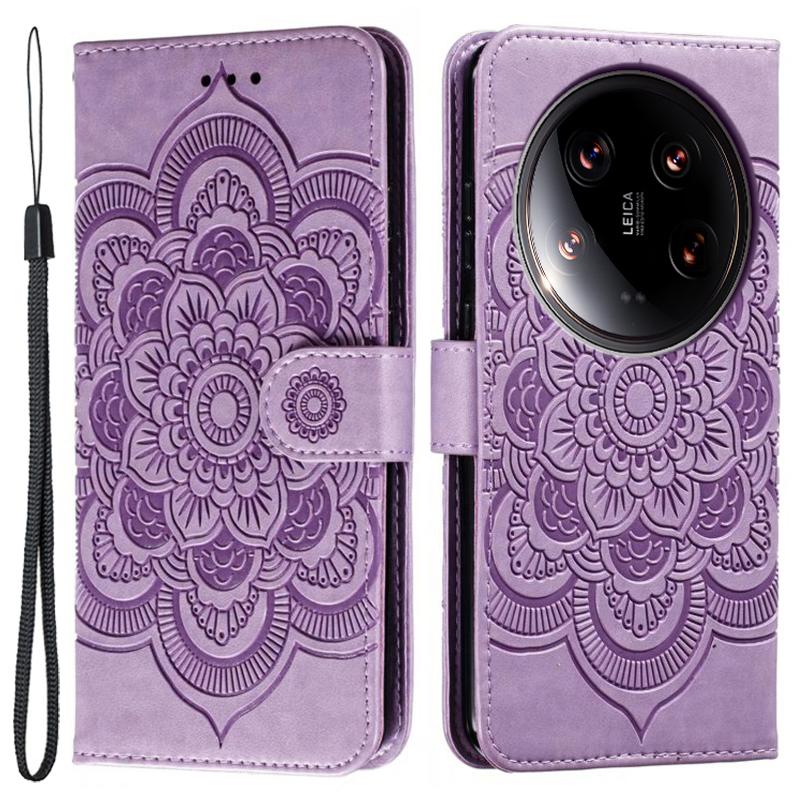For Xiaomi 14 Ultra Case PU Leather Mandala Imprinted Design Wallet Phone Cover