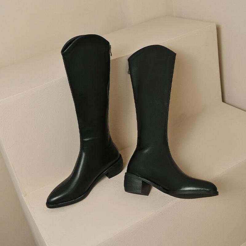 

New women s medium-heeled high boots, non-slip thick-soled rubber soft-soled square-heeled leather boots, women s European, American comfort 39