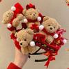Red New Year Headband Cartoon Plush Hair Hoop Cute Red Velvet Bow Hairband  Women